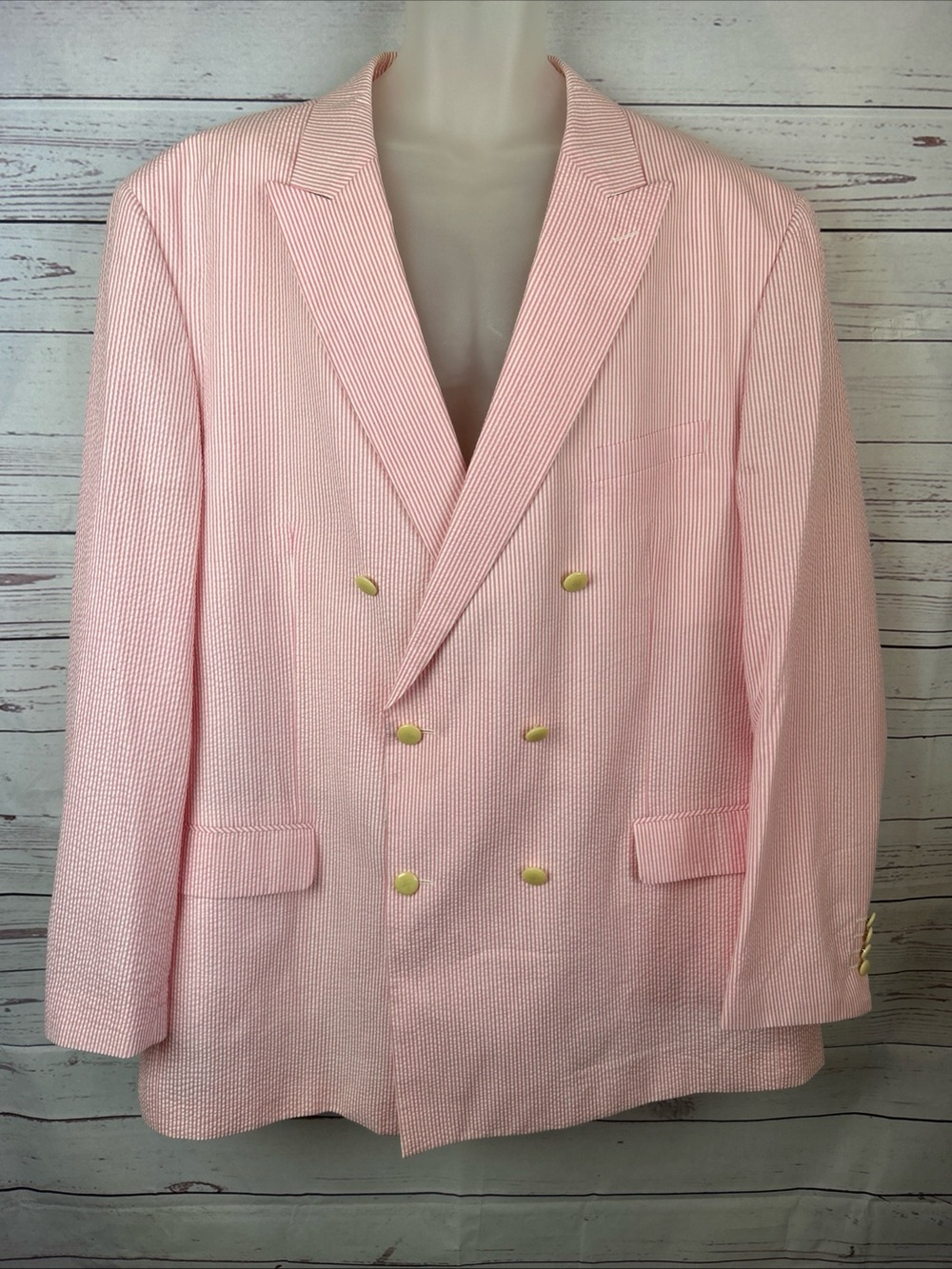 Royal Diamond Seersucker Double Breasted Jacket Blazer Mens 54L Pink White